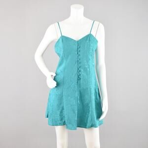 90s Adomma Teal Satin Slip Dress, Women's Small